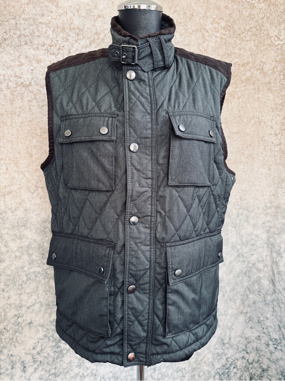 Zara Man Quilted Grey & Brown Utility Vest - XL